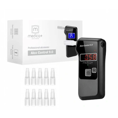 Алкотестер MEDICA+ Електрохімічний AlcoControl 9.0 PRO (Японія) Алкомат Професійний + Комплект мундштуків для алкотестерів Medica+(100шт.)