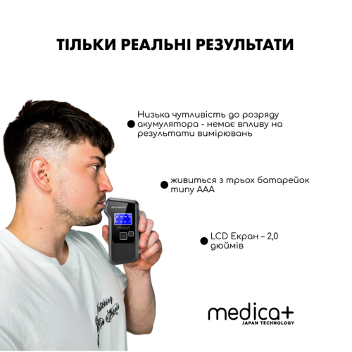 Алкотестер MEDICA+ Електрохімічний AlcoControl 9.0 PRO (Японія) Алкомат Професійний + Комплект мундштуків для алкотестерів Medica+(100шт.)