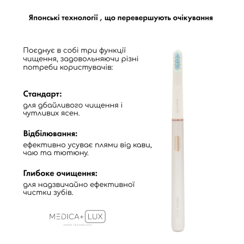 Відбілююча звукова зубна щітка MEDICA+ LUX 10Х Portable (Silver)(Japan)