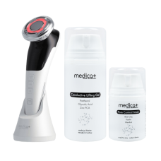 Набір Мікрострумовий RF Lifting Масажер для обличчя Skin Lifting 7.0 White + Струмопровідний гель + Заспокійлива маска для обличчя Medica+