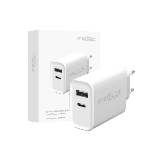 Блок універсальний підзарядний 2в1 MEDICA+ USB/Type-C (White)