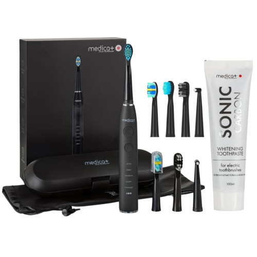 Ультразвукова зубна щітка MEDICA+ PROBRUSH 8.0 Black + Насадки + Відбілююча зубна паста MEDICA+ Sonic-Carbon