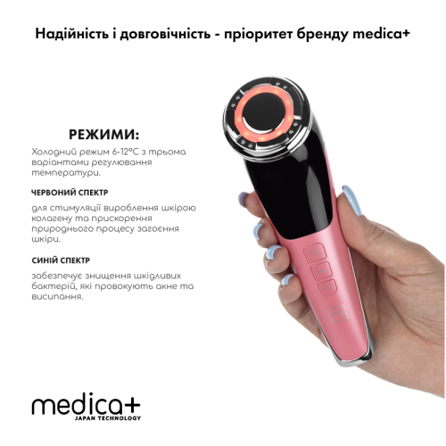 МІКРОСТРУМОВИЙ RF ЛІФТИНГ-МАСАЖЕР ДЛЯ ОБЛИЧЧЯ MEDICA+ SKIN LIFTING 7.0 PINK ЯПОНІЯ (EMS+LED)