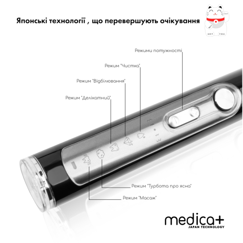 Ультразвукова зубна щітка MEDICA+ PROBRUSH 9.0 (ULTRASONIC) black + насадки (6 штук) (Японія)
